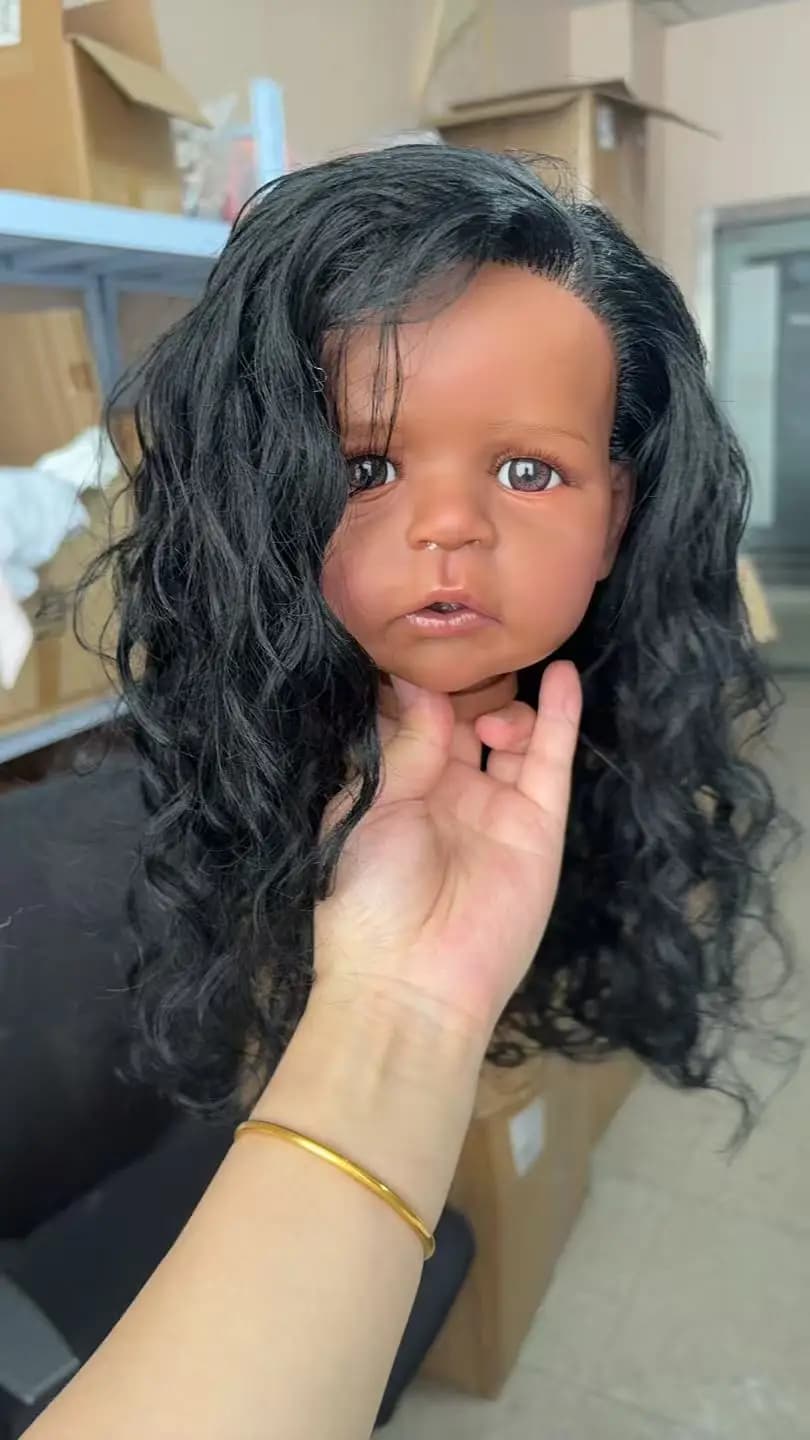 Handmade Dark Skin Reborn Sandie Toddler Doll Kit DIY Doll Parts with Manual Implantation Black Curly Hair Collectible Art Doll
