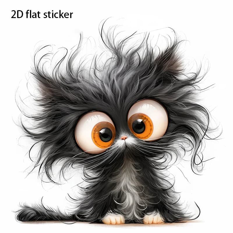 1Pc Fluffy Big Eyes Black Kitten Vinyl Sticker For Car Motorcycle Helmet Water Bottle Laptop Decor