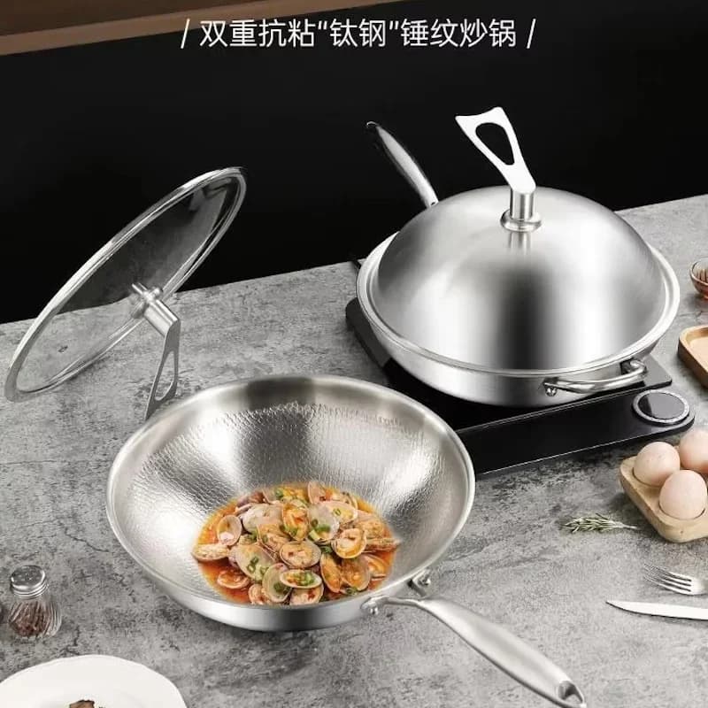 Wok pan uncoated pots and pans Stainless steel frying pan cooking pot non stick steak frying pan kitchen titanium steel cookware