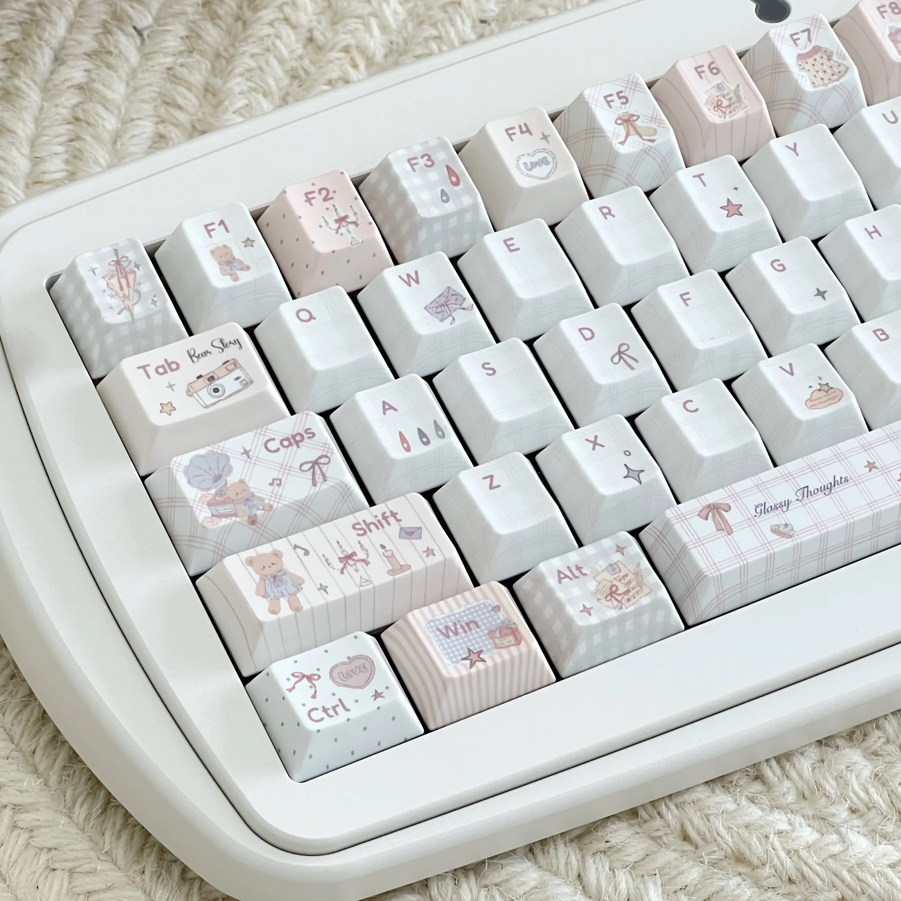 MAIMOOO Little Bear Cute Keycaps Cherry Profile Gentle Creamy Style PBT Custom Plaid Keycap for Mechanical Keyboard Girls Gifts