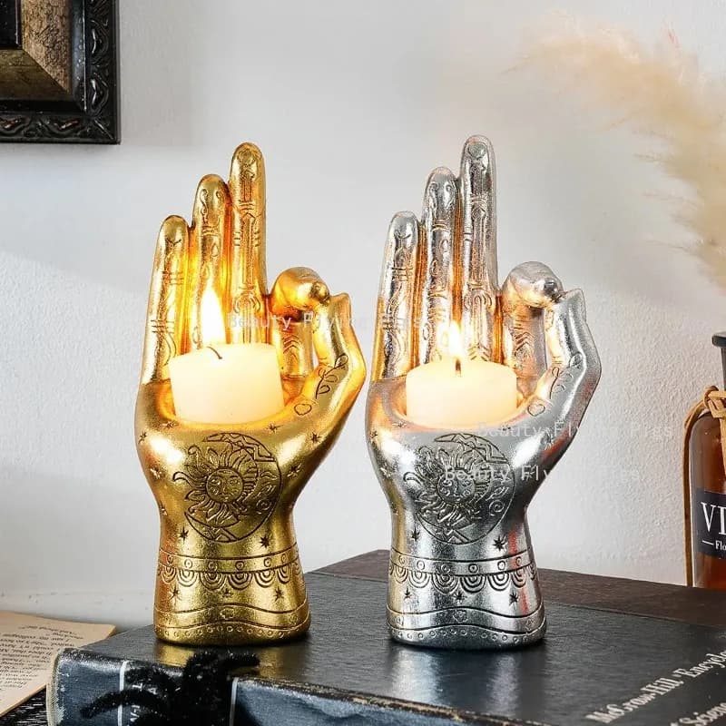 Buddha Candle Holder for Meditation and Relaxing, Hand Decor Statues, Home and Hotel Figurines, Retro Small Tealight Lights