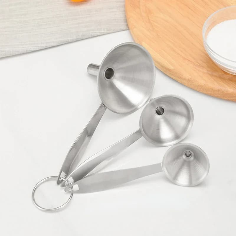 3 Pcs/Set Stainless Steel Mini Funnels Oil Vinegar Spice Essential Oil Filling Funnel Multipurpose Funnel Bar Kitchen Supplies