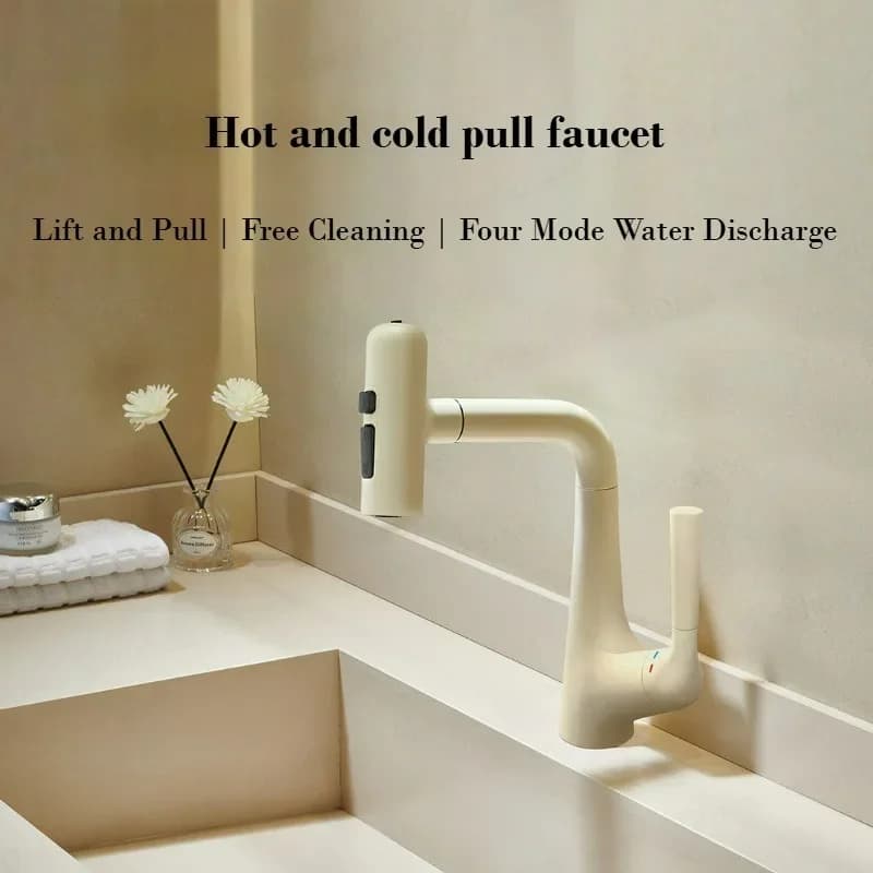 Flying Rain Waterfall Faucet All-copper Pull-out Lifting Bathroom Washbasin Nozzle Rainfall Stream Hot Cold Water Mixer Tap