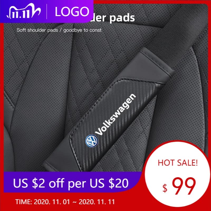 2Pcs Car Seat Belt Shoulder Cover Carbon Fiber Protective Pad For Volkswagen GTI Golf 6 7 8 Polo VW R-Line CC Passat Tiguan Bora