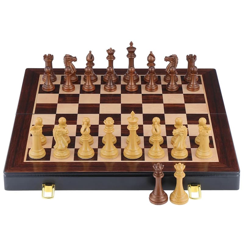 Grande set di scacchi, scacchiera in legno massello da 45 cm, re alto 9,5 cm, 4 pezzi degli scacchi in plastica pesante, adatti come regali per le feste.
