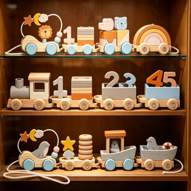 Giocattolo Treno dei Numeri in Legno Montessori per Bambini, Gioco Educativo da Tirare con Blocchi 12345, Sviluppo delle Abilità Motorie Fini, Regalo per Bambini