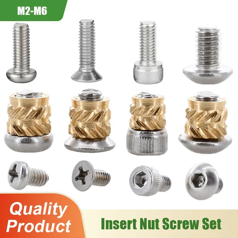 Dadi per inserti filettati a caldo in ottone Stampante 3D Dado di riscaldamento PCB Laptop Vite in acciaio inossidabile Kit di inserti per bulloni M2 M2.5 M3 M4 M5 M6