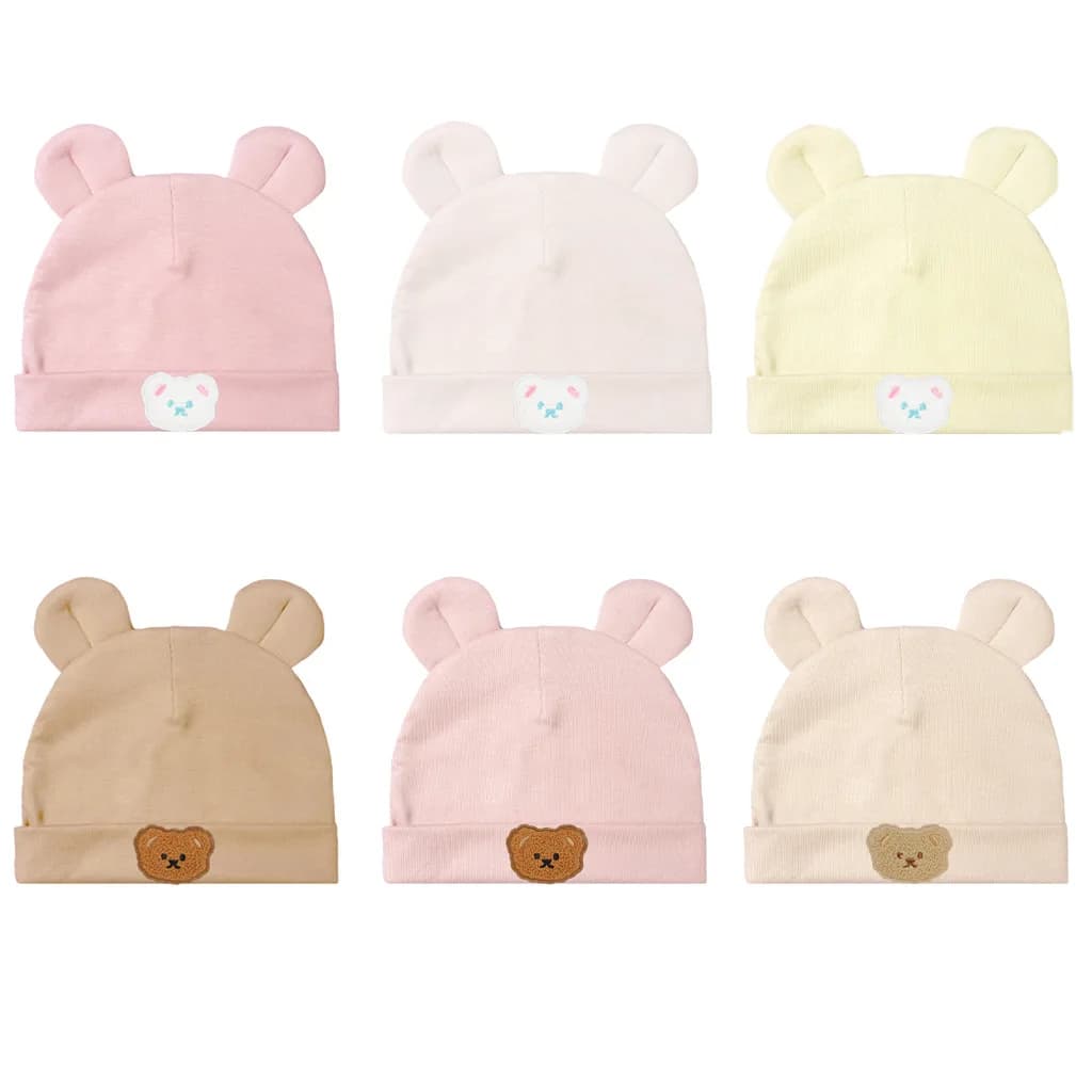Bear Ear Embroidered Baby Cotton Beanie Hat Breathable Warm Cap For Newborn Boys Girls Daily Casual Wear And Photography Props
