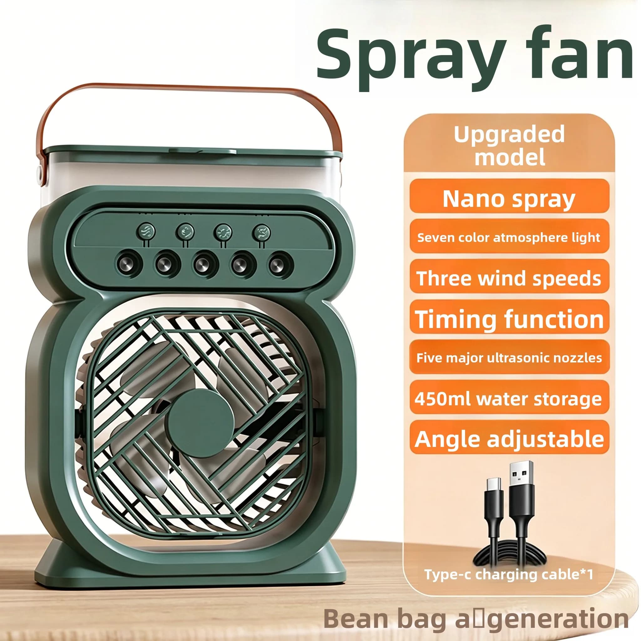 2026 Usb 3-in-1mist Fan With Humidifier & Led Night Light - Portable Mini Desktop Spray Air Cooler For Home Office Bedroom Summ