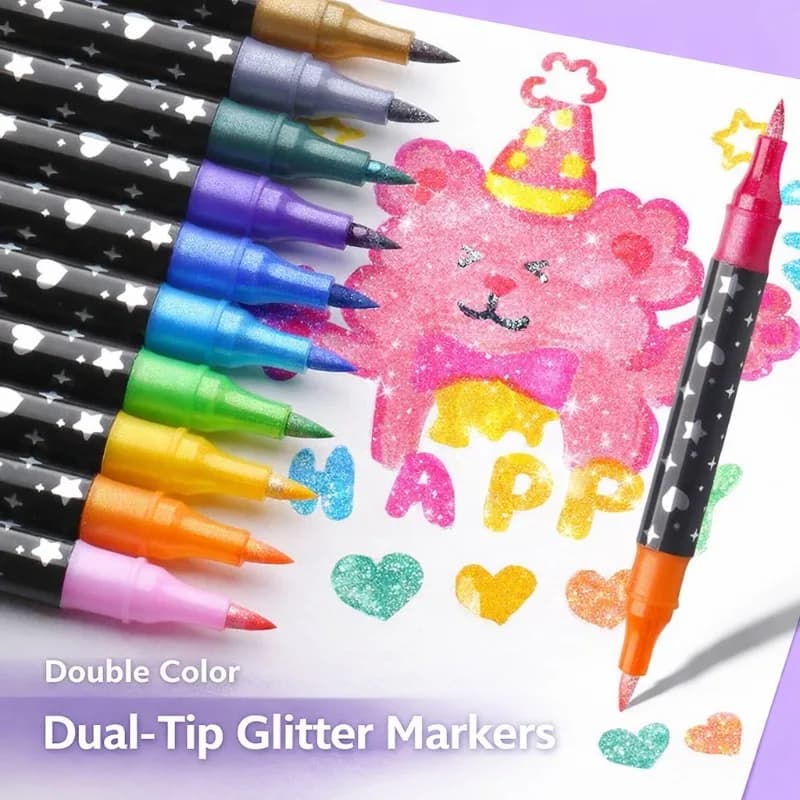 Set di Pennarelli Gel Glitterati a Doppia Punta con Pennello Morbido, Marcatori Acrilici per Disegno Artistico, Evidenziatori Fluorescenti che si Illuminano al Buio