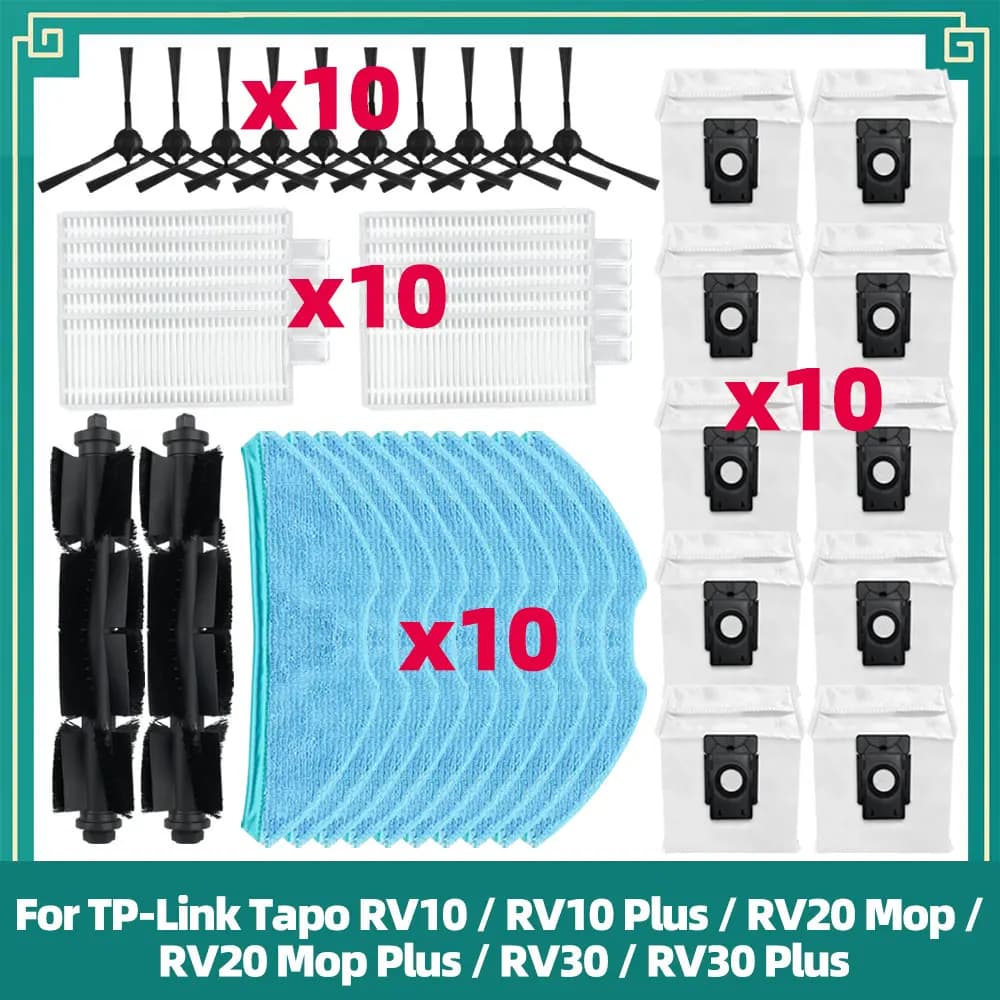 Adatto per TP-Link Tapo RV10 / RV10 Plus / RV20 Mop / RV20 Mop Plus / RV30 / RV30 Plus Parti Spazzola principale e laterale Filtro Panno mop Sacchetto della polvere