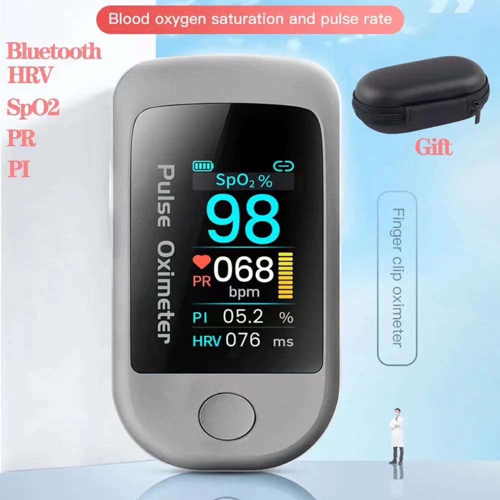 Bluetooth blood oxygen monitor, pulse on the fingertips, blood oxygen meter with HRV heart rate saturation, medical blood oxygen meter with fingers