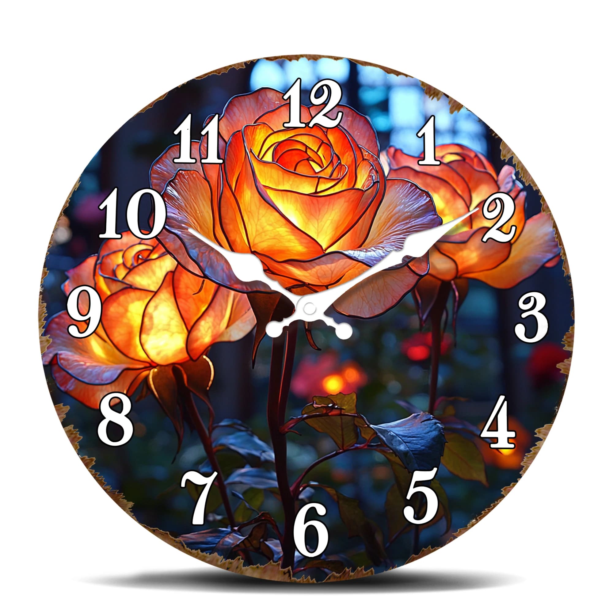 Rose Luminous Round Wall Clock, Romantic Floral Decoration for Bedroom or Lounge, Calda Atmosphere Creator