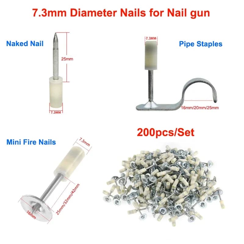 200 pz Acciaio Rotondo Chiodo Nudo 16/20/25/32/42mm per Chiodi Pistola Manuale Strumento di Potere Ancoraggio A Parete Filo Scanalatura per 7.3mm Mini Pistola Sparachiodi