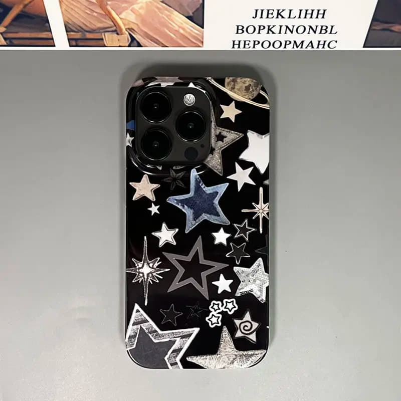 Korean Ins Full Screen Various Stars Black Phone Case for iPhone 16 15 14 13 Pro Max 12 11 Back Cover Fund