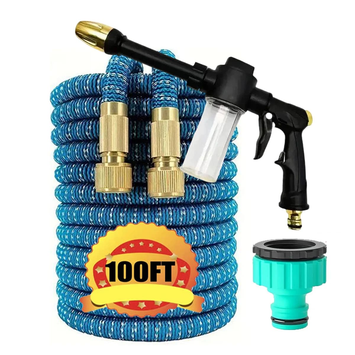 Tubo da Giardino Espandibile con Doppio Connettore Metallico, Tubi ad Alta Pressione per Irrigazione Giardino, Fattoria, Lavaggio Auto 25FT-100FT