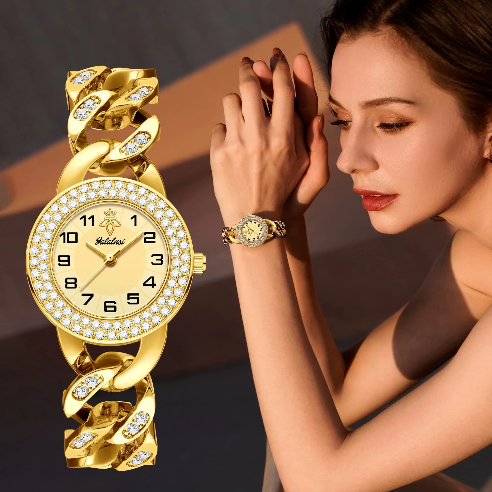Orologio Sportivo Impermeabile YaLaLuSi alla Moda per Uomo e Donna, Orologio al Quarzo di Lusso con Strass Dorato Scheletrato, Spedizione Gratuita