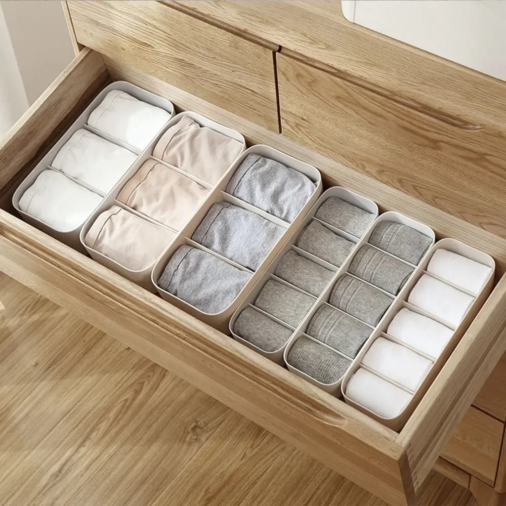 3/5 Grids Underwear Storage Box Stackable Space Saving Compartments Socks Case Plastic Closet Drawer Organizers Small Things