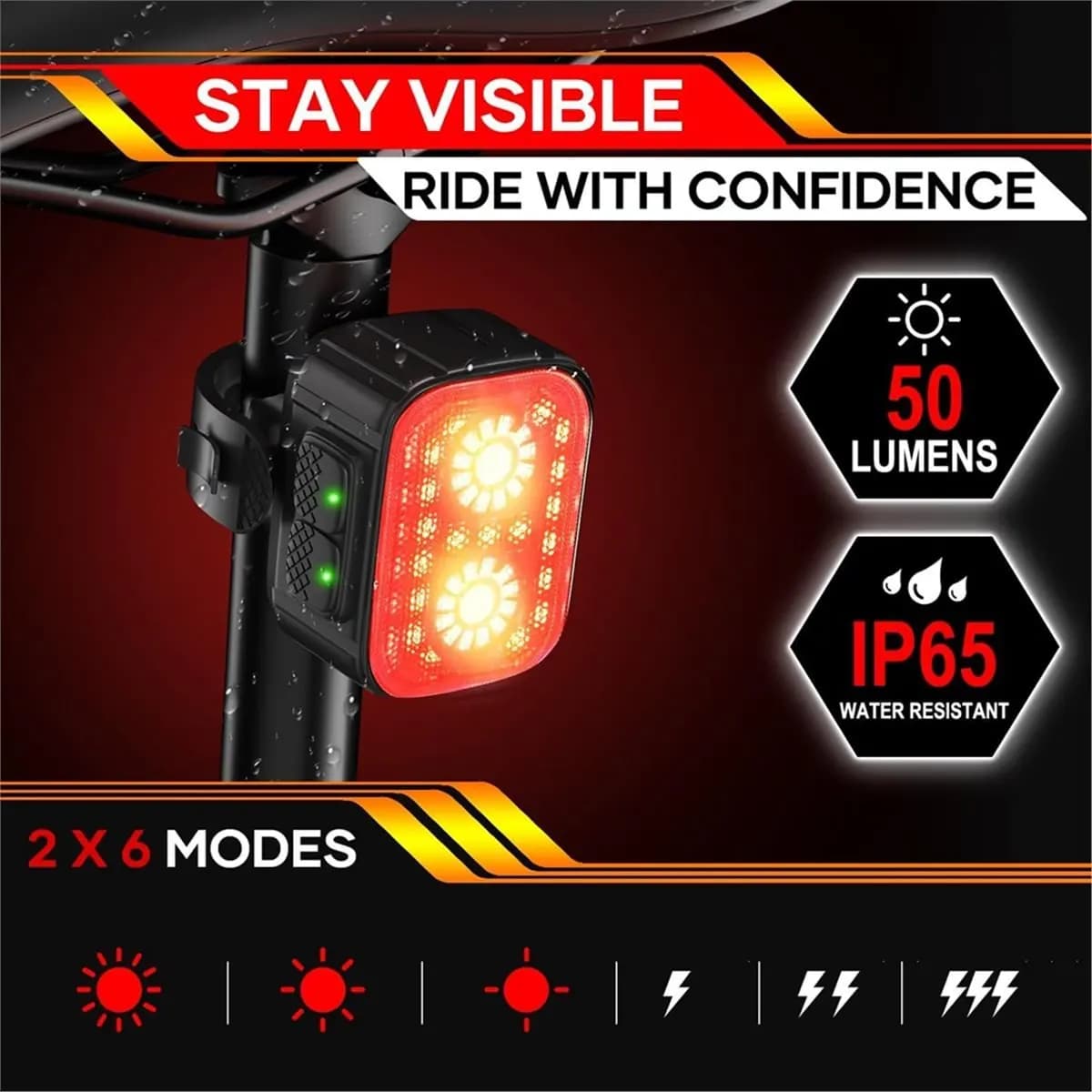 Rechargeable Bike Light AB31, Waterproof, for Night Cycling, Bicycle Safety, Front Light and Back Light