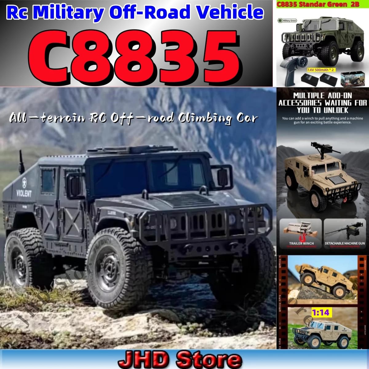 JHD Per JJRC C8835 RC Auto Simulazione 4x4 Fuoristrada 2.4G Fuoristrada Arrampicata Camion Elettrico con Luce A LED Con Batteria di Ricambio