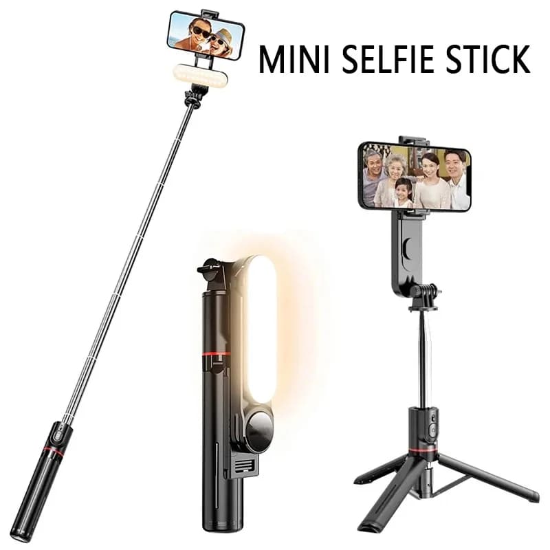 Foldable portable tripods for selfie stick Bluetooth wireless with remote control filling light shutter for video recording on smartphone