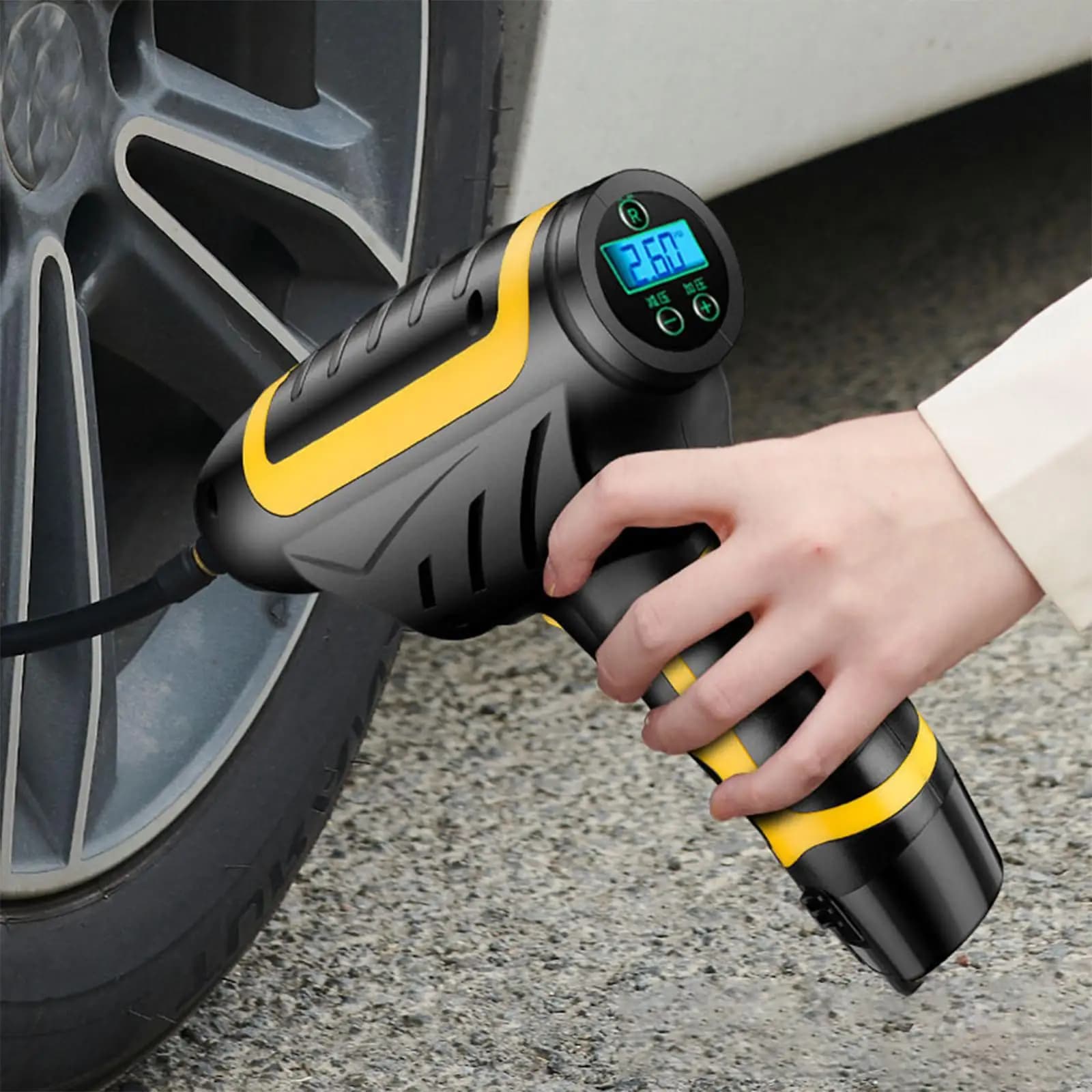 Compressore d'aria portatile, pompa per gonfiaggio pneumatici auto, adatta per veicoli e motociclette
