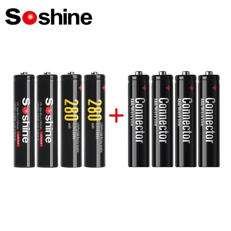 Batteria Soshine AAA 10440 LiFePO4 con connettore 10440 AAA 3,2 V 280 mAh batterie ricaricabili per torcia frontale piccolo ventilatore