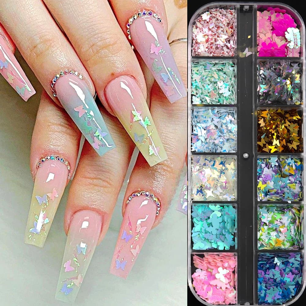 Holographic Butterfly Nail Sequins – Y2K Style, Sparkling & Cute Nail Art Decorations, Salon Accessories & DIY Nail Supplies