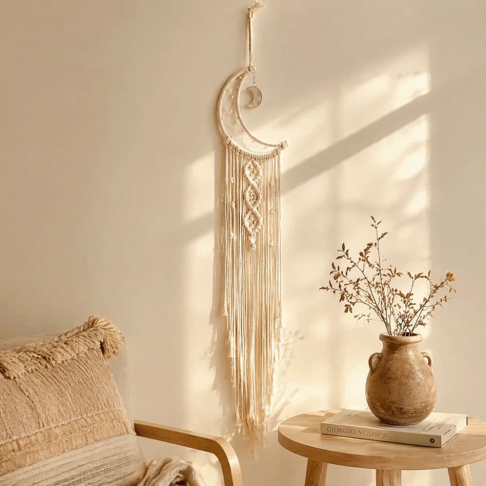 94x20cm Moon Dream Catchers White Alloy Accessories Macrame Dream Catchers with Tassel Cotton Macrame Boho Dream Catchers