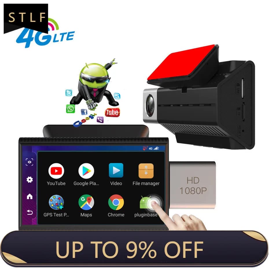 Dashcam per Auto Android 8.1 4G, Registratore di Guida Wireless con GPS, WiFi, Doppio LCD, FHD 1080P
