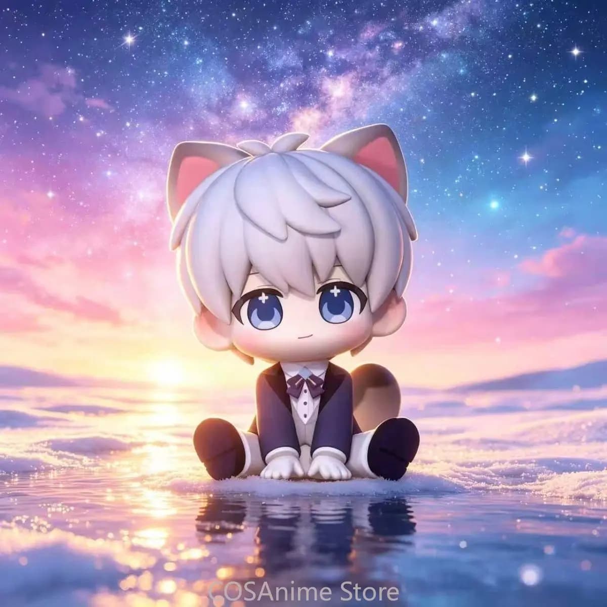 Xavier Love and Deepspace Cat 8cm Anime Cosplay Cartoon Figurine Desktop Model Kawaii Display Stand Plate Figure Fans Gift