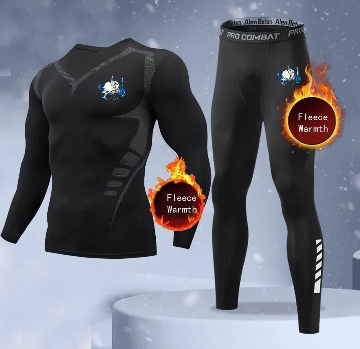 Winter new sportswear men's and women's two-piece fitness suit, fitness dumbbell pattern print, comfortable and warm fabric