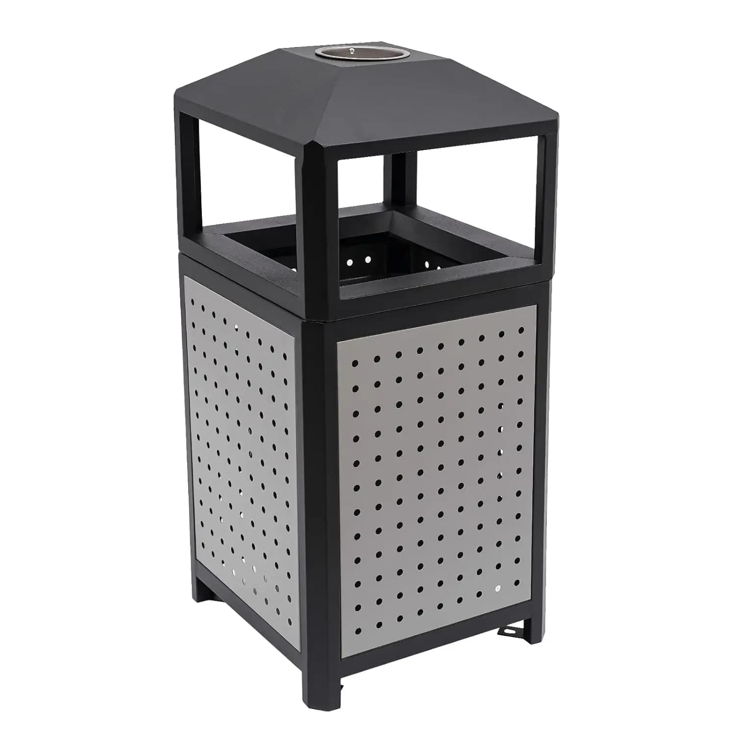 Contenitore per Rifiuti Commerciali da Esterno, Bidone Rettangolare con Posacenere, Cestino in Acciaio Inox (15 galloni con As)