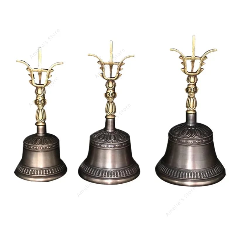 Nepalese Bronze Dorje Bell with Trident Vajra Handmade Tibetan Buddhist Ritual Bell Clear Sound Long Resonance