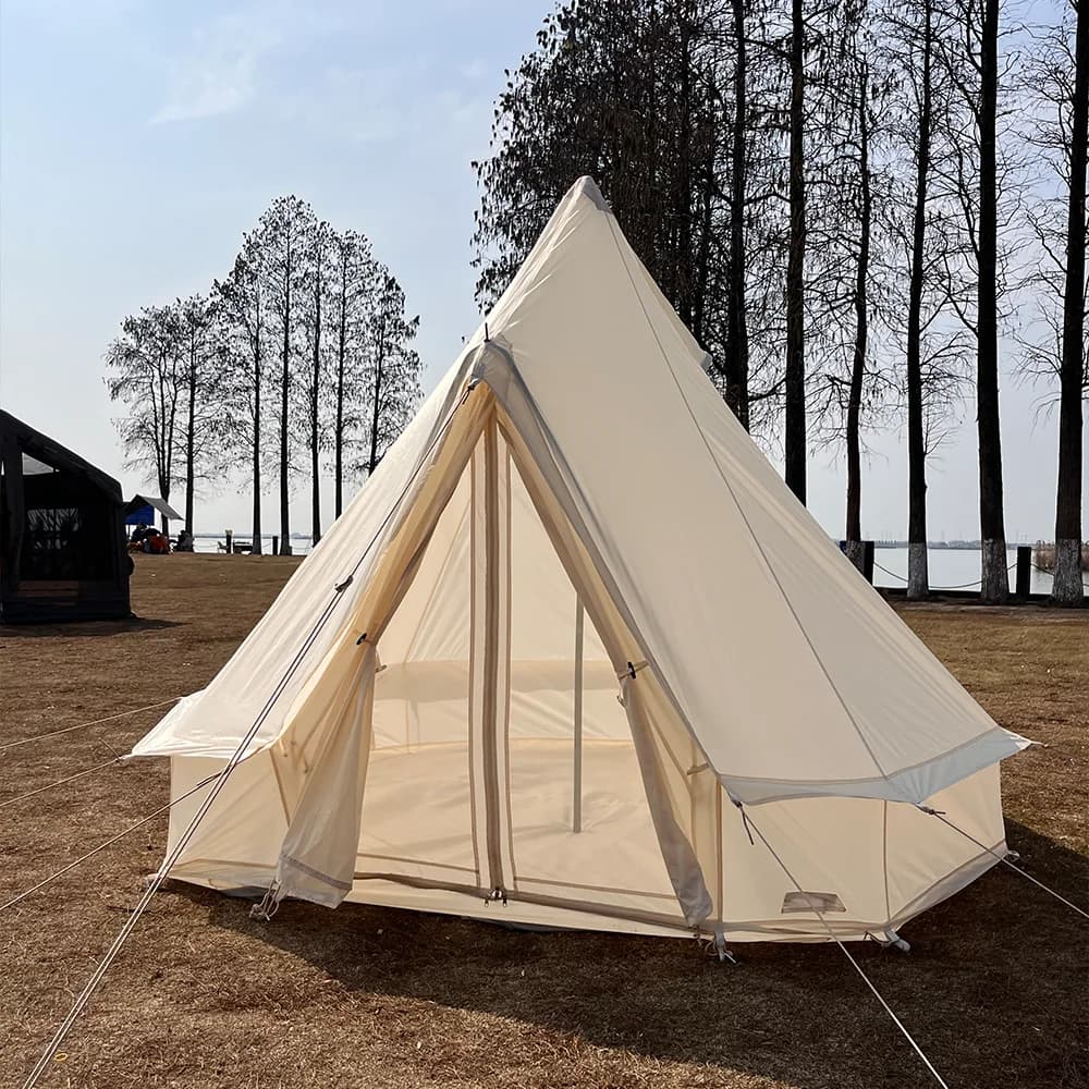 Tenda Teepee Glamping Tenda da campeggio per famiglie di lusso Tenda piramidale a campana in tela mongola impermeabile antivento