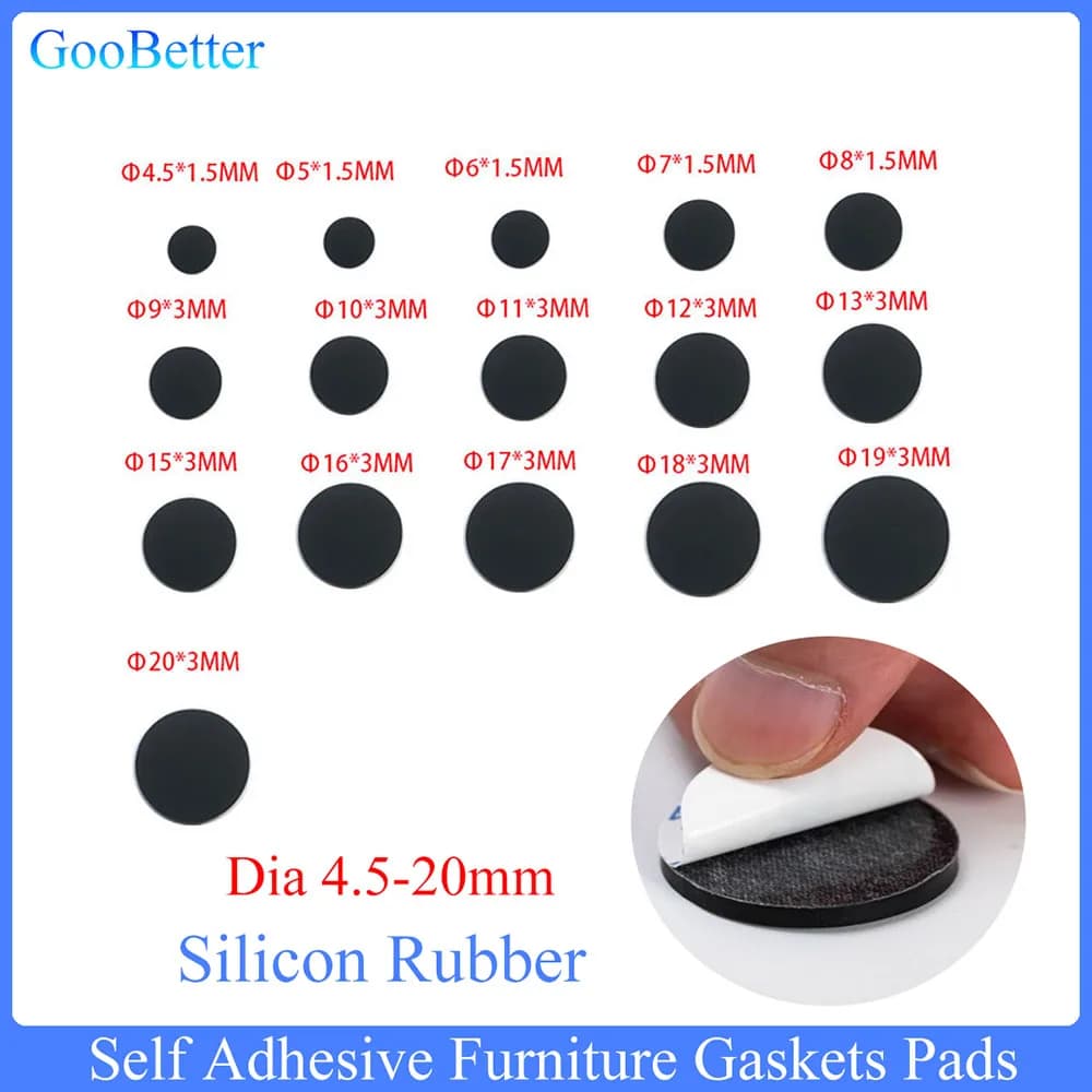 1-100 pezzi diametro 4,5-20 mm nero rotondo in gomma autoadesiva supporto in gomma siliconica cuscinetti per mobili piedini per armadi guarnizioni per gambe