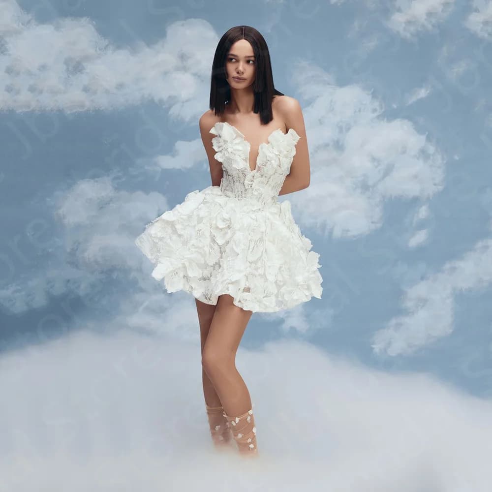 Abito da ballo unico abito da sposa abiti da sposa in pizzo corto Sweetheart abiti da sposa senza maniche 2024 abiti da sposa con perline con paillettes