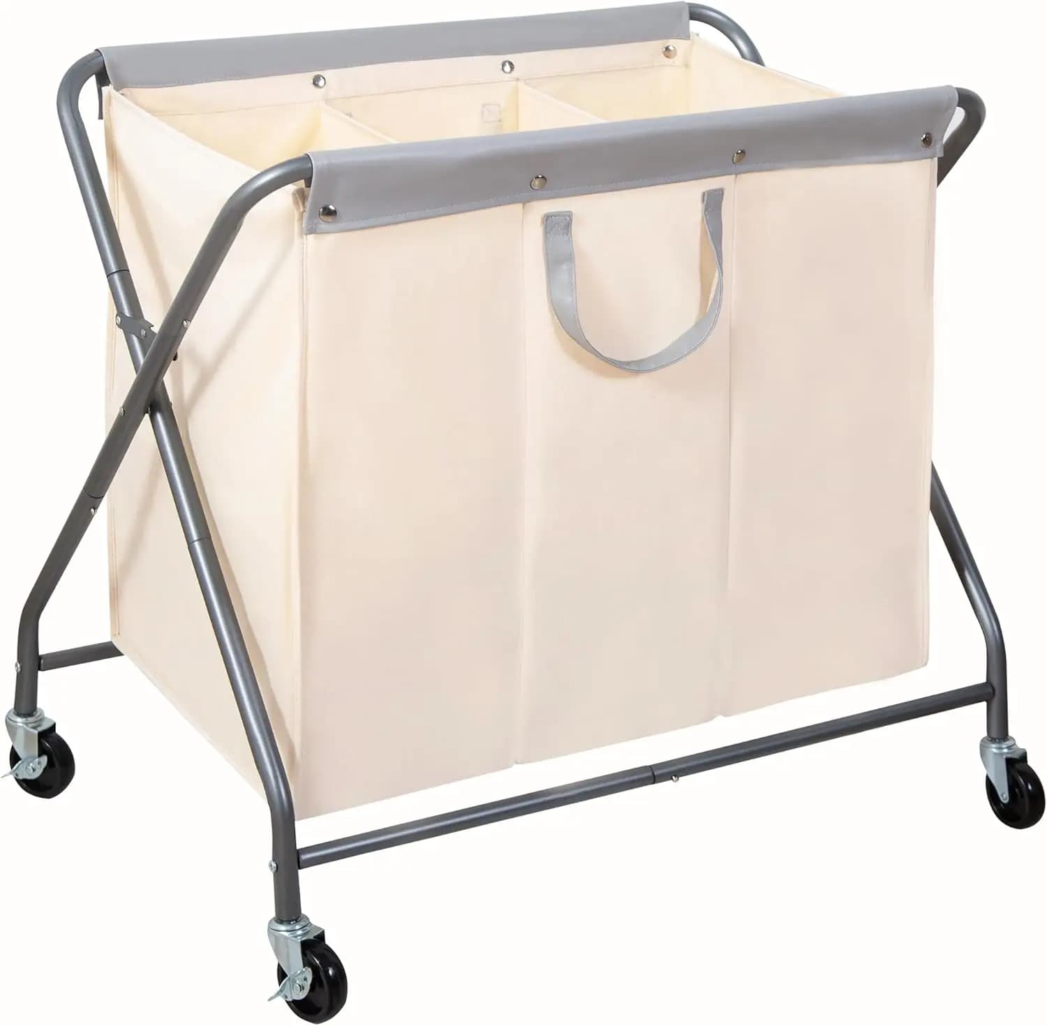 160L Foldable Waist Basket with Wheels, 3 Parts Basket, Removable Bag Collection Container