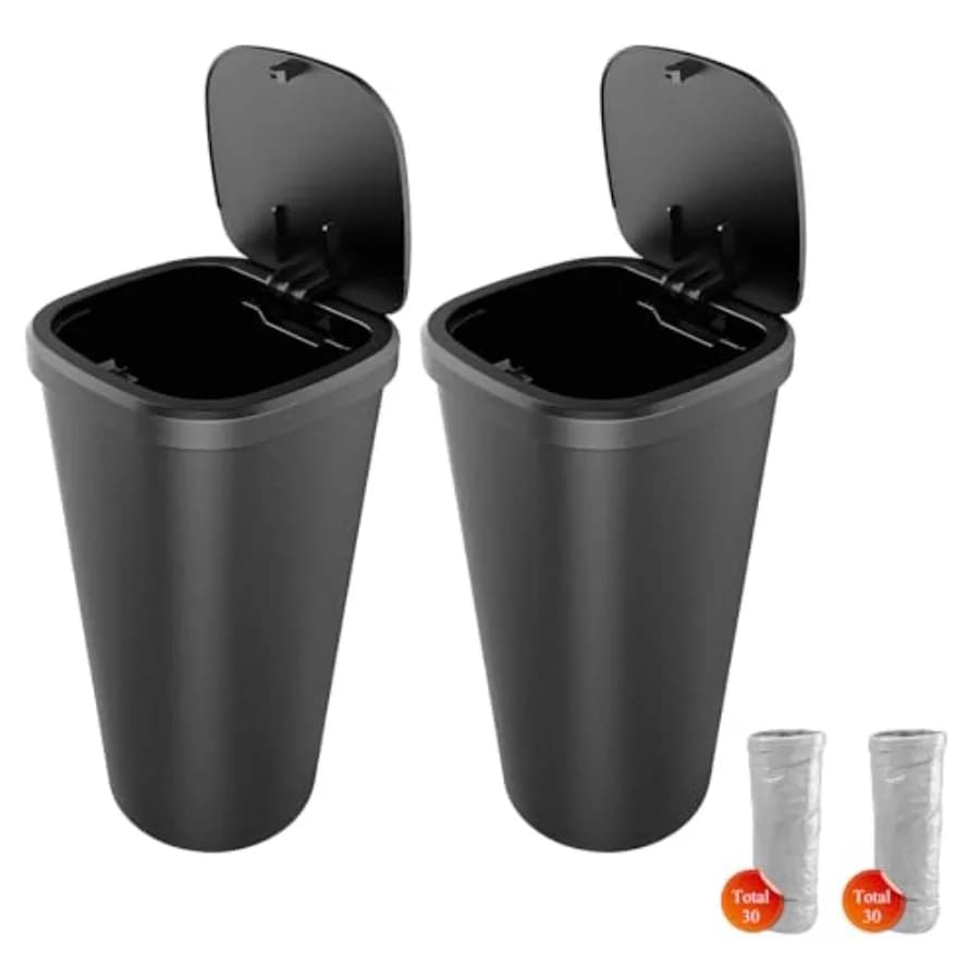 2 PCS Car Trash Can with Lid, Portable Auto Cup Holder Garbage Bin with 60 Trash Bags, Multipurpose Mini Rubbish Can Storage Or