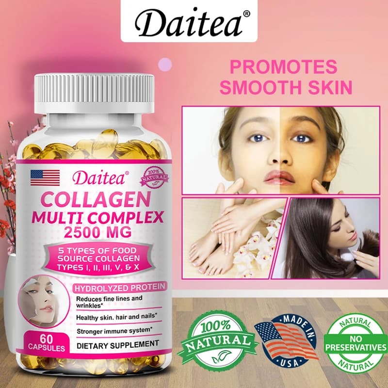 Integratore di Collagene Idrolizzato con Glutatione, Vitamina C, E e Biotina, Supporta la Salute di Pelle, Capelli, Unghie e Articolazioni, Antiossidanti