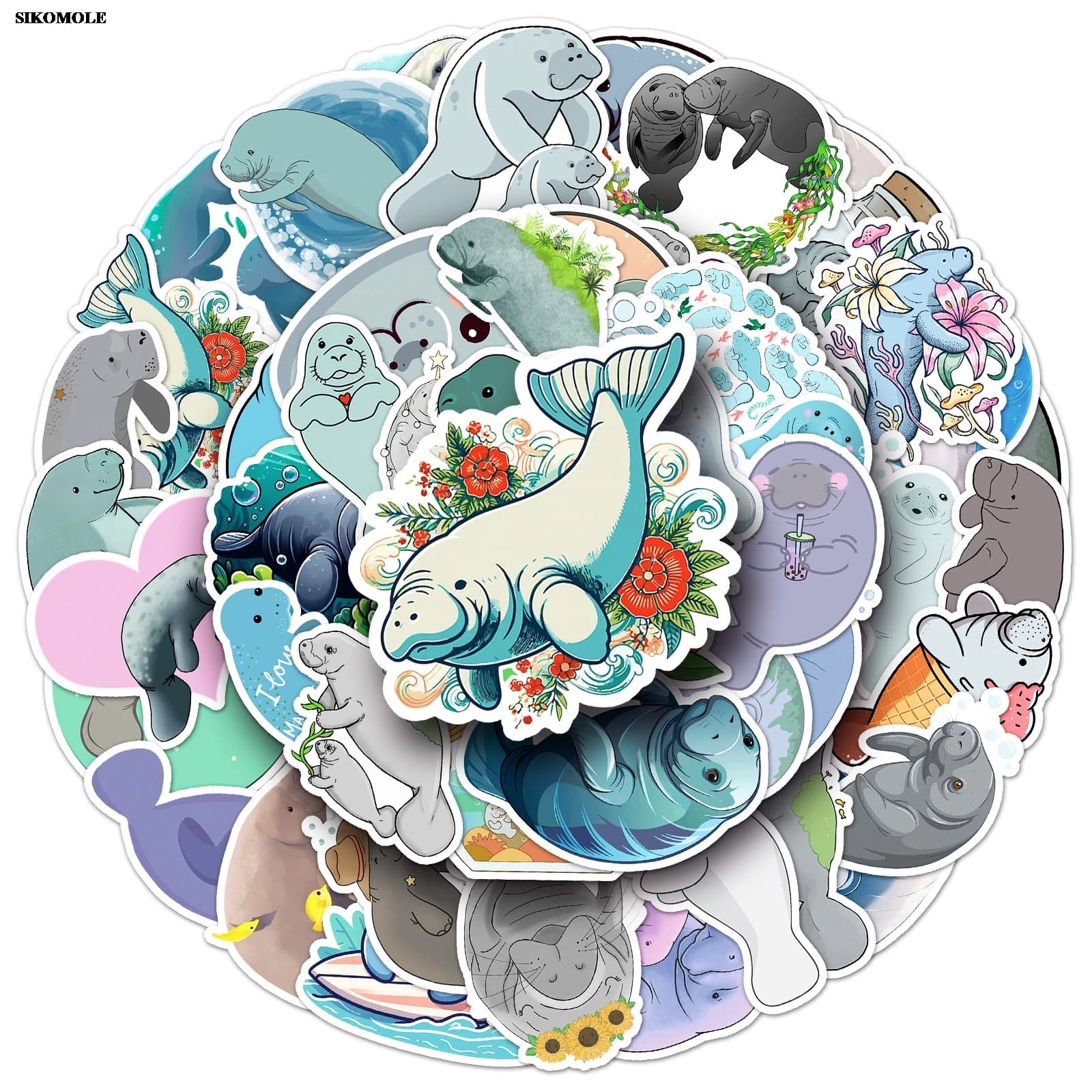 10/30/50PCS Cartoon mandatees Sticker animali Dugong Kawaii decorazione per fai da te Laptop bagaglio valigia decalcomania Graffiti Sticker Kid