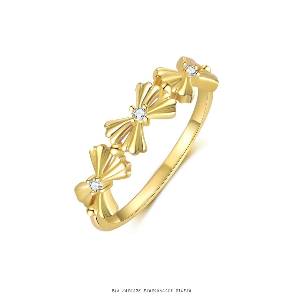 Anello con fiocco da donna alla moda e versatile, gioielli in argento sterling 925, lusso leggero, anello intarsiato con zirconi di nicchia