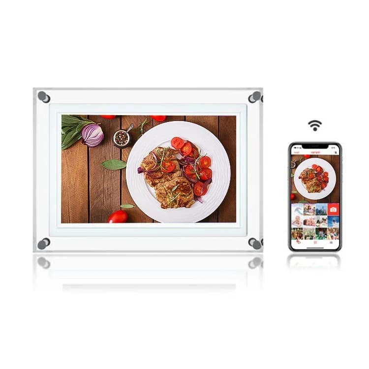 Nuova Cornice Digitale WiFi da 10 Pollici Senza Batteria Cornice Fotografica in Acrilico USB Lettore Pubblicitario LCD