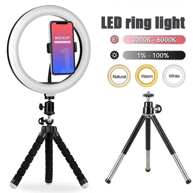 Luce ad anello LED per selfie, lampada fotografica ad anello LED, luce di riempimento LED con mini treppiede per telefono, video, foto, studio fotografico
