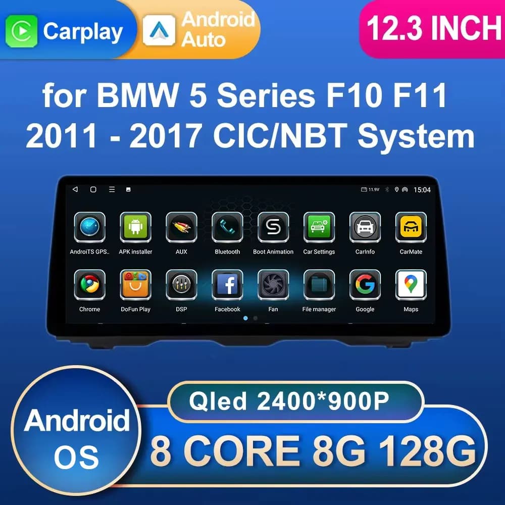 Carplay Wireless Android 16 per BMW Serie 5 F10 F11 2011-2017 CIC NBT GPS Navi Autoradio Lettore Multimediale DSP Stereo