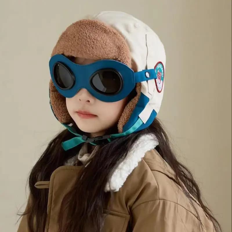 Cappelli bomber per ragazze ragazzi unisex cappello con paraorecchie occhiali da aviatore a prova di freddo berretti invernali velluto tenere al caldo berretto da sci all'aperto nuovo