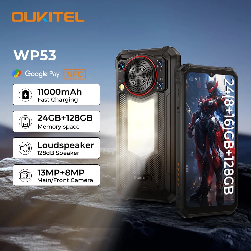 【Anteprima mondiale】OUKITEL WP53 Telefono Rugged, 24GB+128GB, 11000mAh, Android 15, Smartphone, 6.52", NFC, Cellulare, Fotocamera 13MP