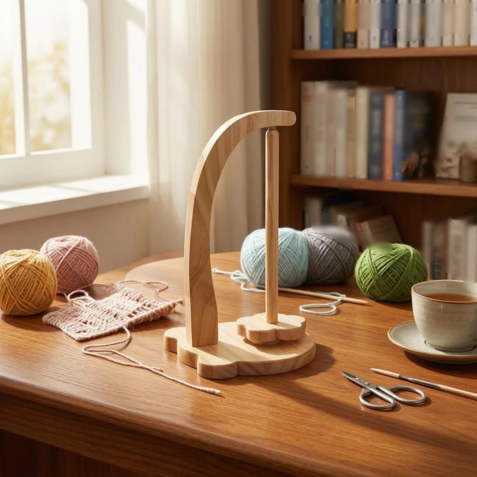 Rotary Yarn Holder Weighted Base Wooden Yarn Holder Craft Tool Natural Wood Tangleclear