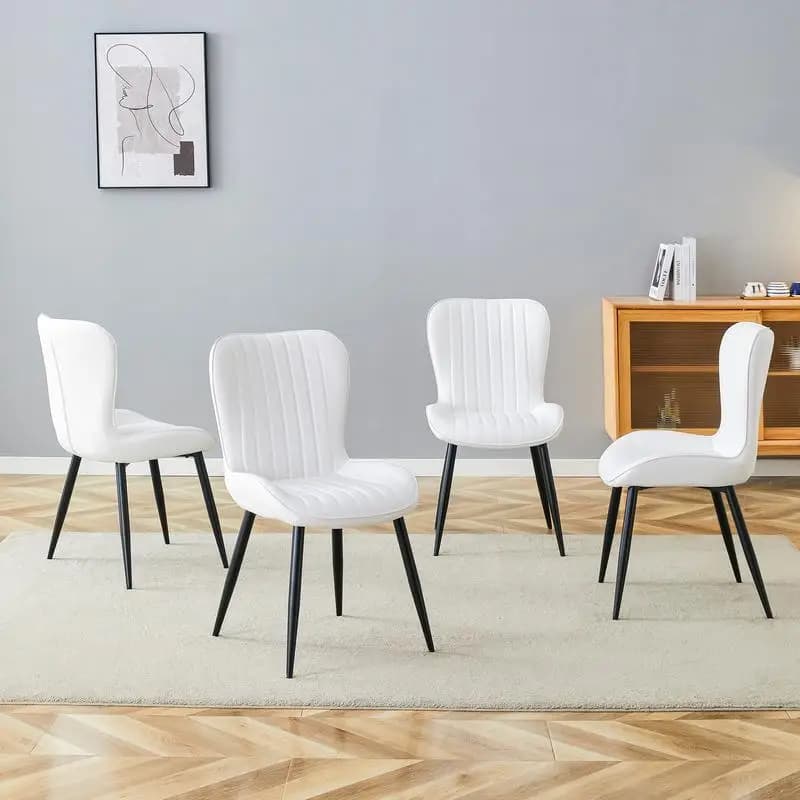 Set di 4 sedie da pranzo ergonomiche minimaliste bianche con cuscini di seduta curvi per una postura seduta comoda