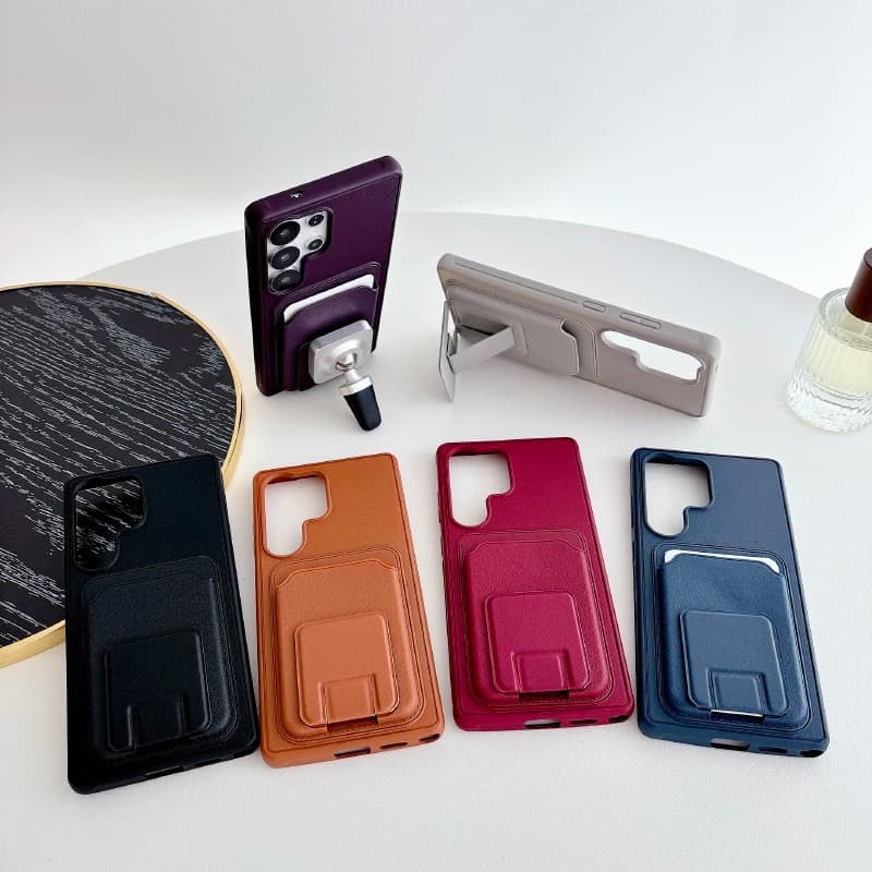 Phone Case with portfolio card slot with invisible folding support for Samsung S26 S24 S25 S25 Ultra Plus FE A56 A55 A54 A36 A35 A16 A15 Cover